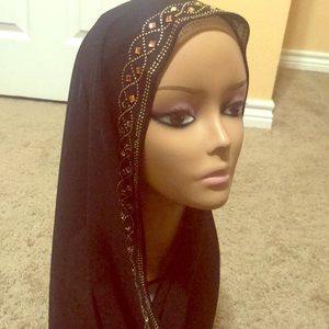 Black new women scarf hijab wrap beaded Arab